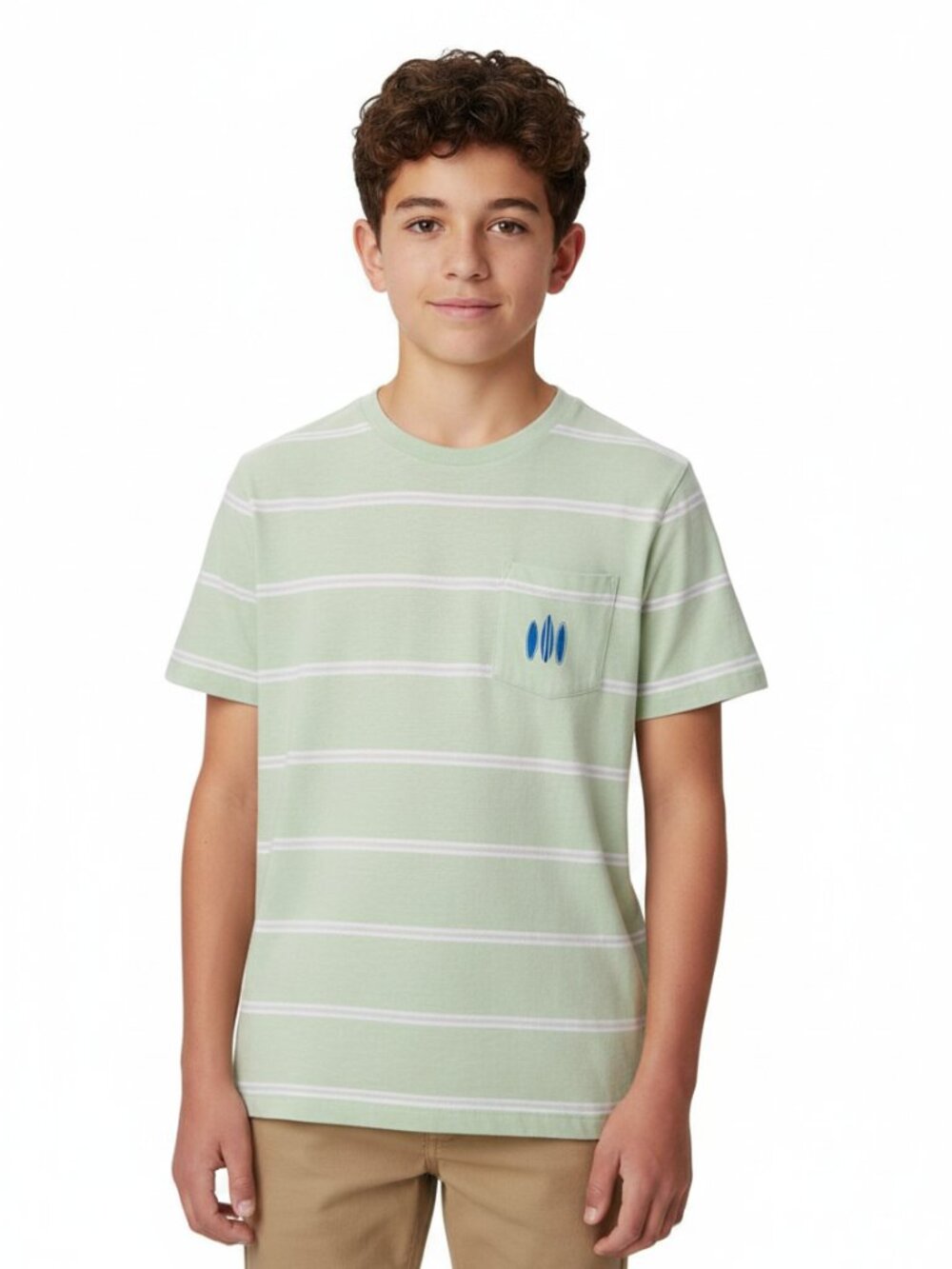 🐲3 FOR $9🦄ThereAbouts Short Sleeve Striped Surfing Surfboard Pocket Tee Top 12
